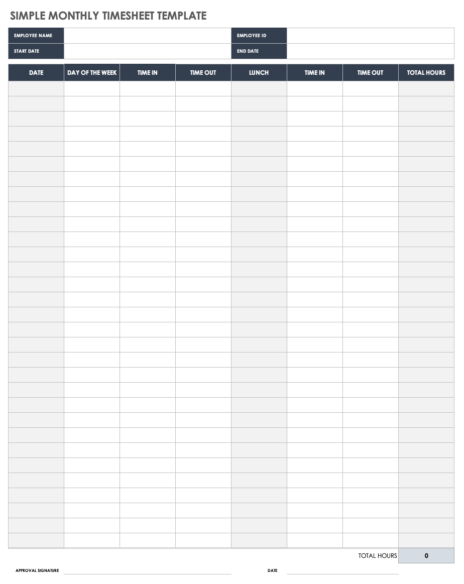 Simple Monthly Timesheet Template