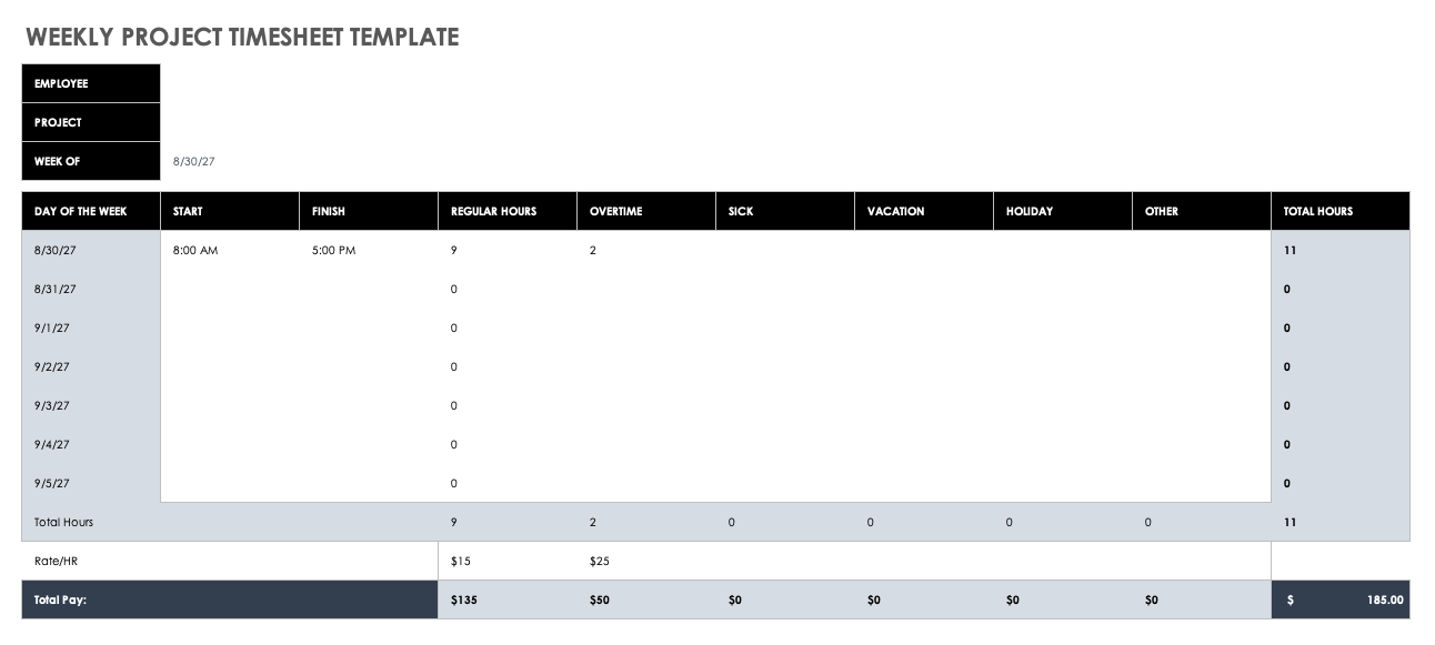 Weekly Project Timesheet Template