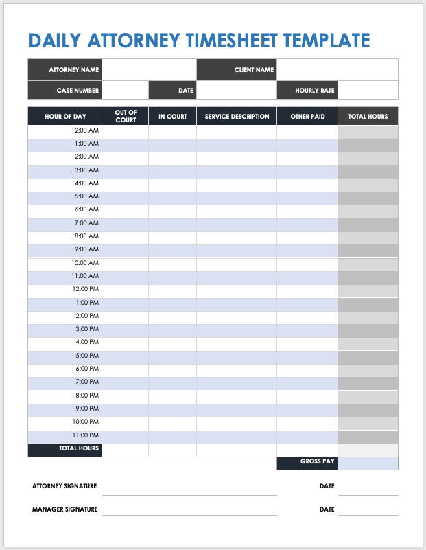 Daily Attorney Timesheet Template