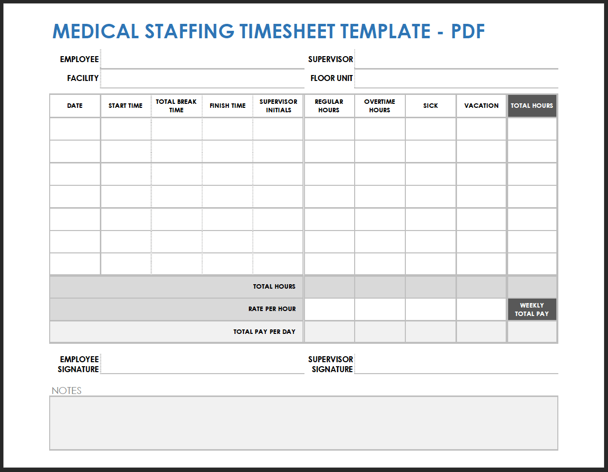Medical Staffing Timesheet PDF Template