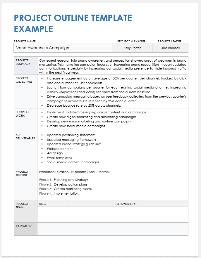Project Outline Template Example