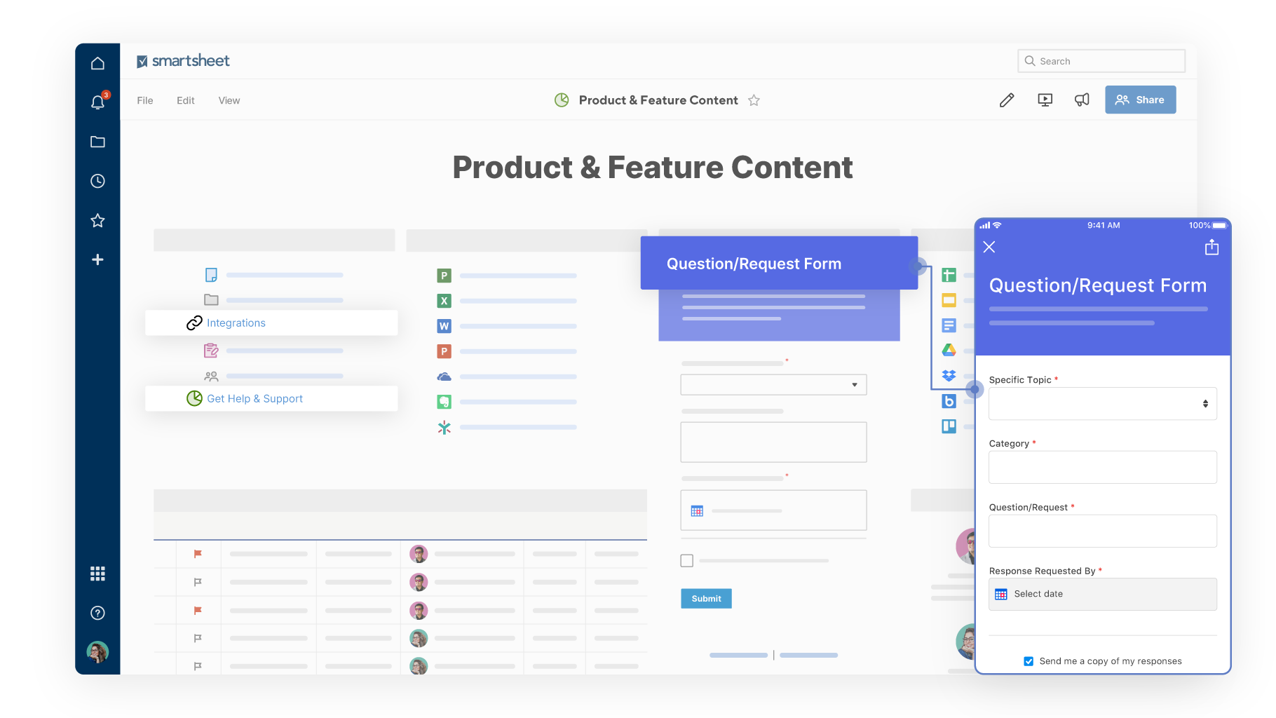 sales product request form dashboard