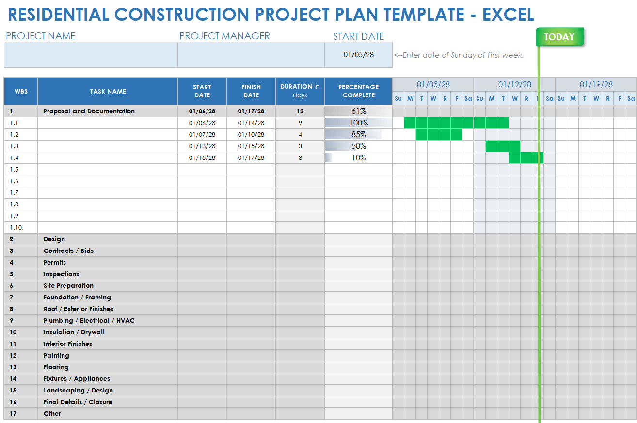 Home Residential Construction Project Plan Excel Template