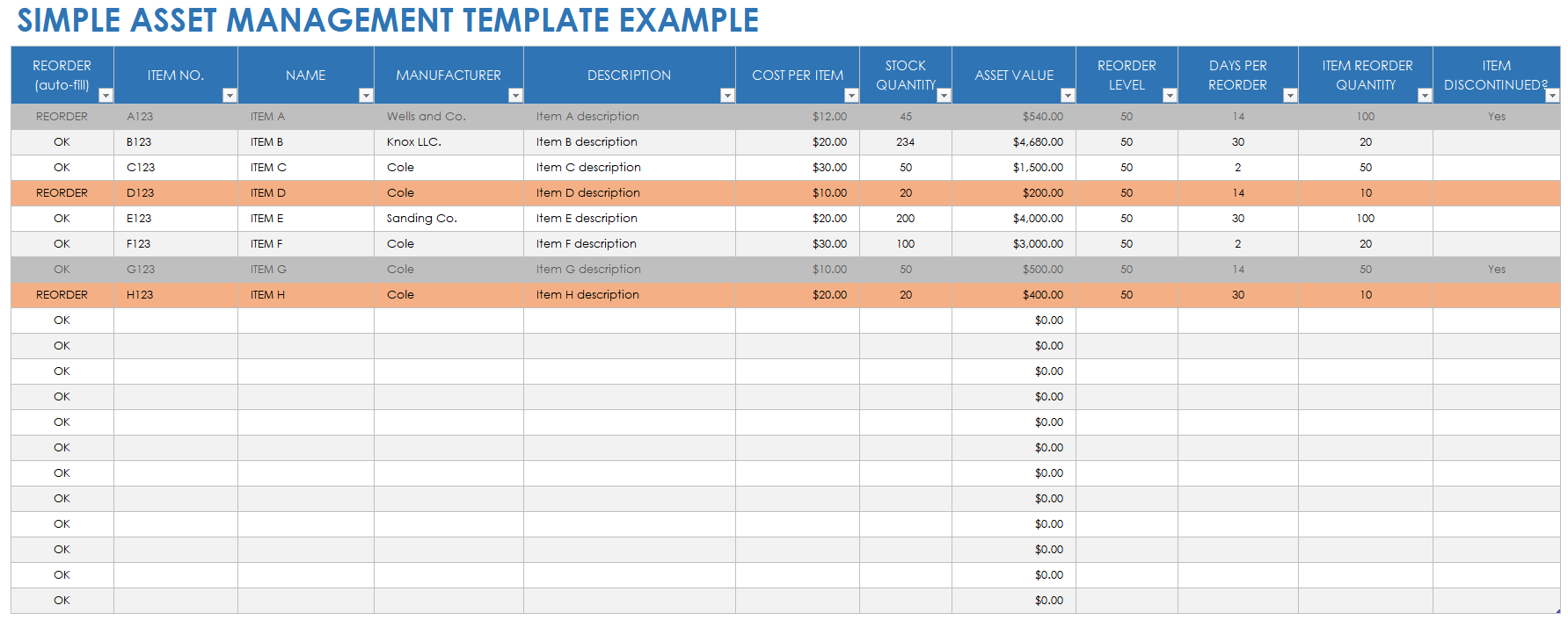 Simple Asset Management Template Example