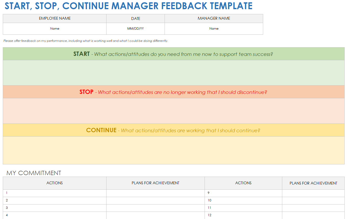 Start, Stop, Continue Manager Feedback