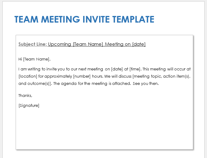 Team Meeting Invite Template