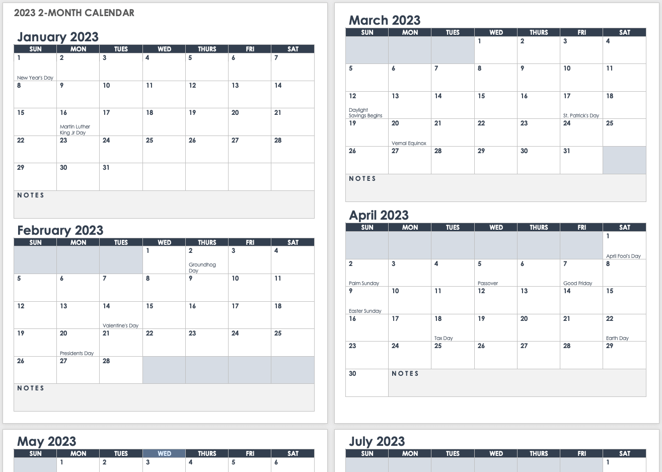 2023 2-Month Calendar Template