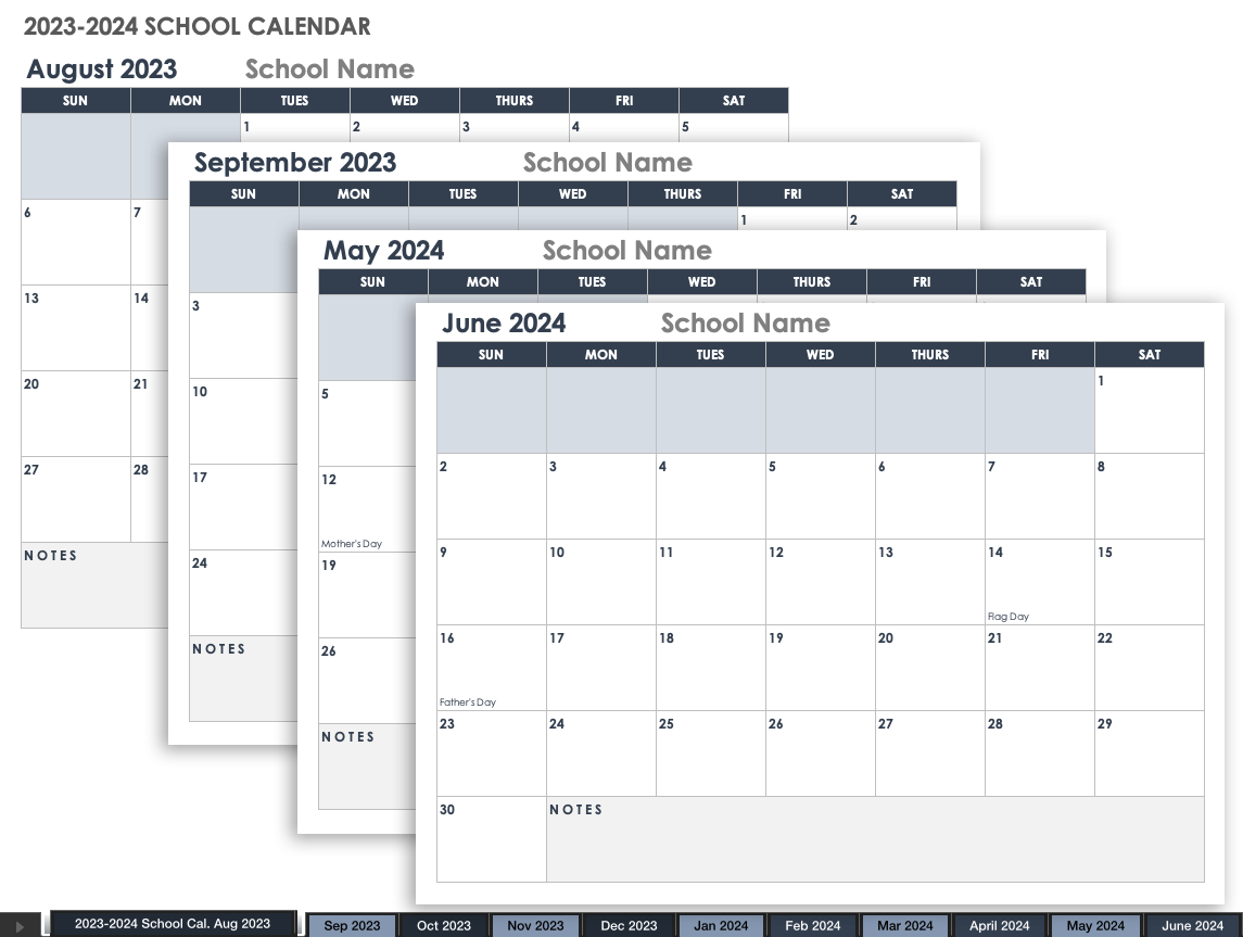 2023-2024 Monthly School Calendar Template