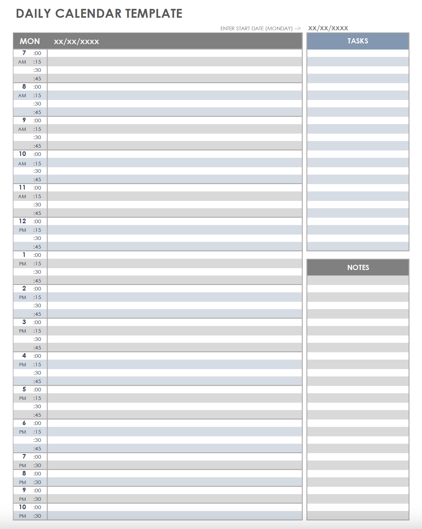 Free Printable Daily Calendar Templates | Smartsheet