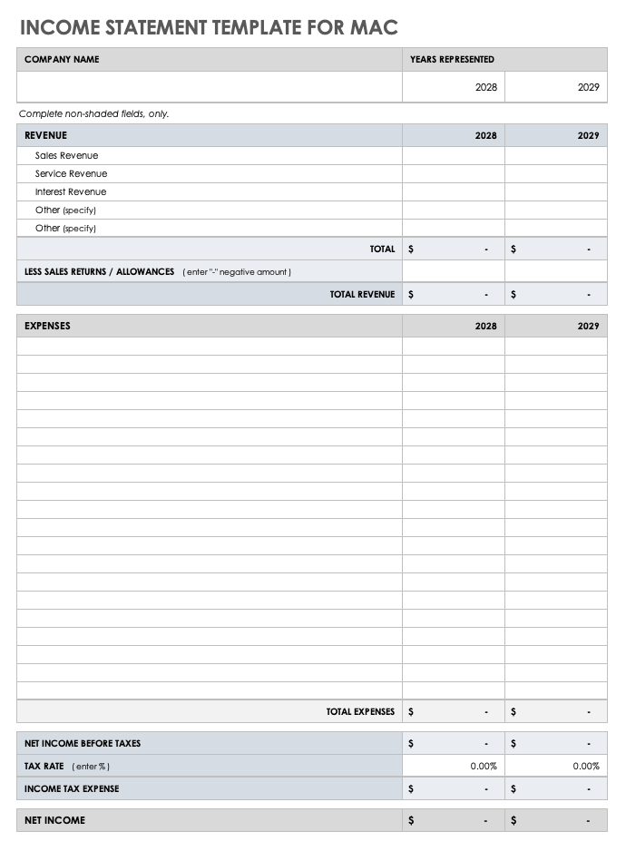 Income Statement Template for Mac