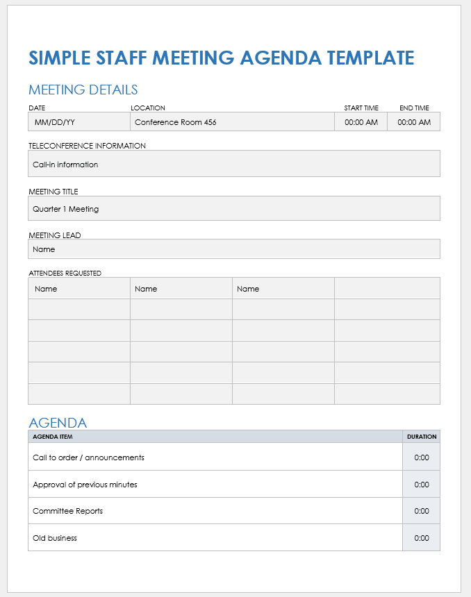 Free Staff Meeting Templates | Smartsheet