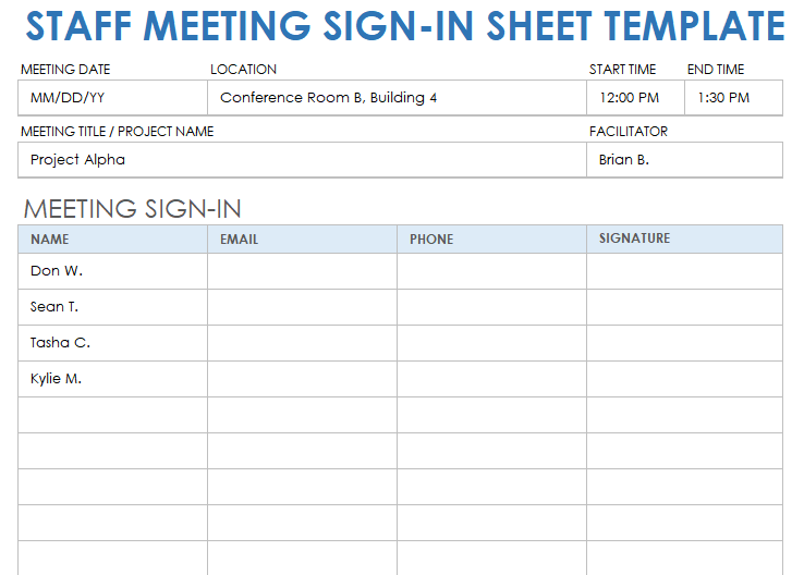 Staff Meeting Sign-In Sheet Template