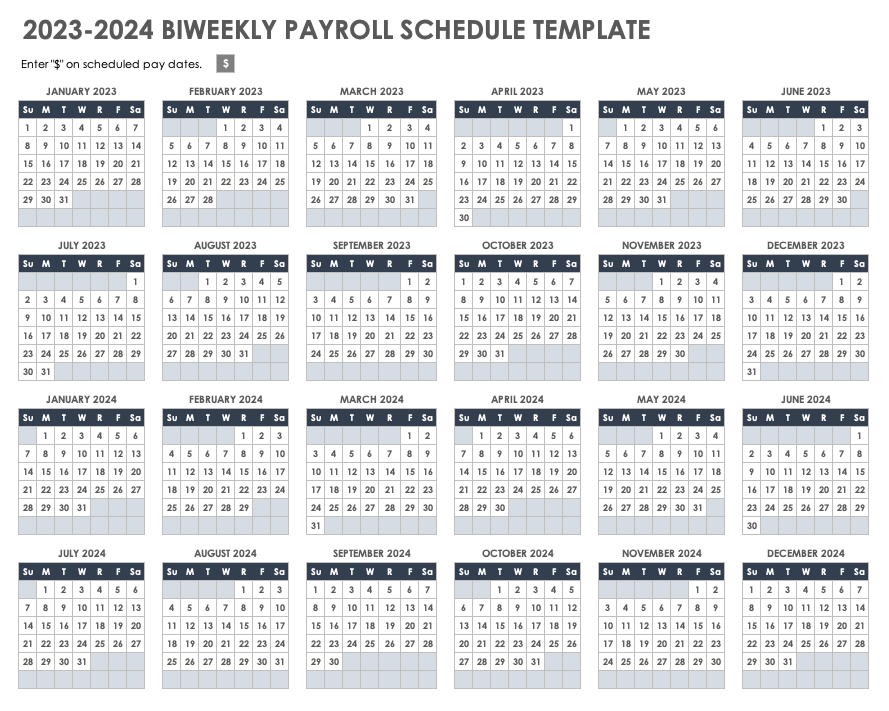 2023-2024 Biweekly Payroll Schedule Template