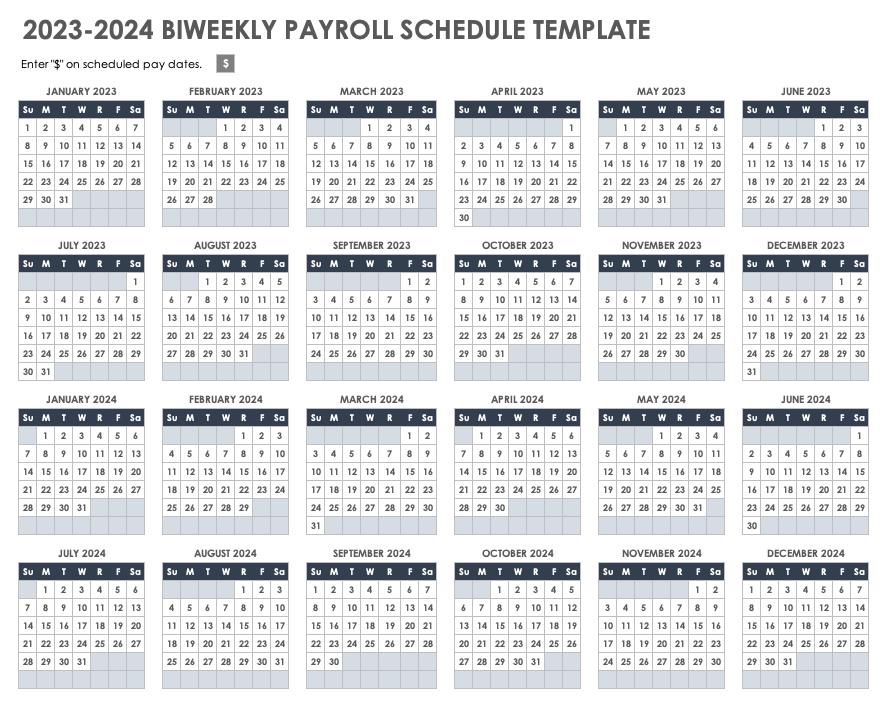 2024 Biweekly Payroll Calendar Template