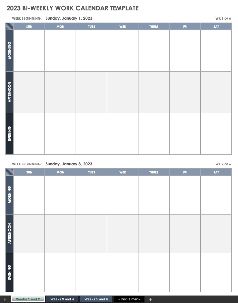 2023 Bi-Weekly Work Calendar Template