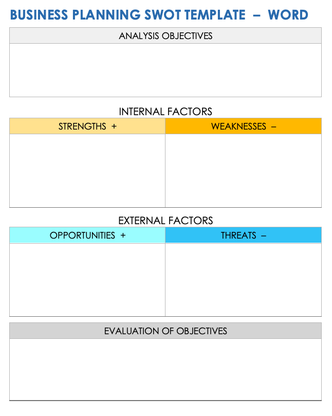 Business Planning SWOT Template Word