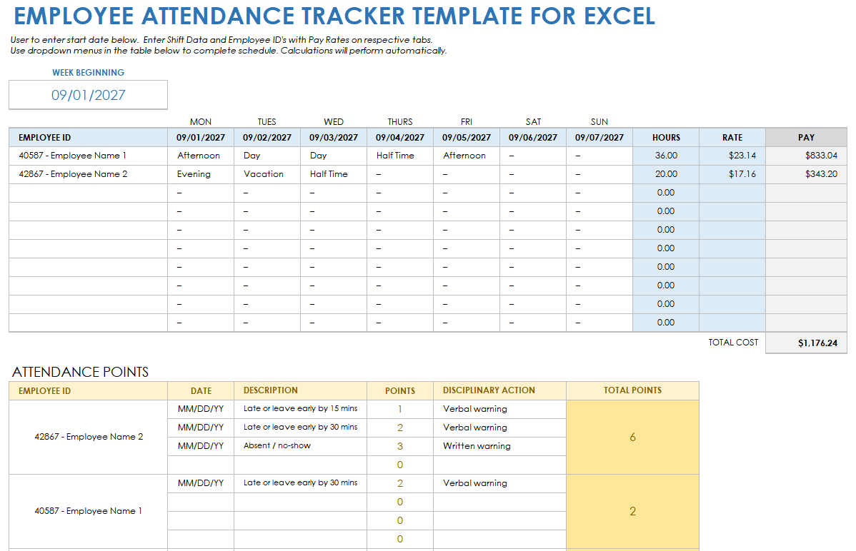 attendance excel template