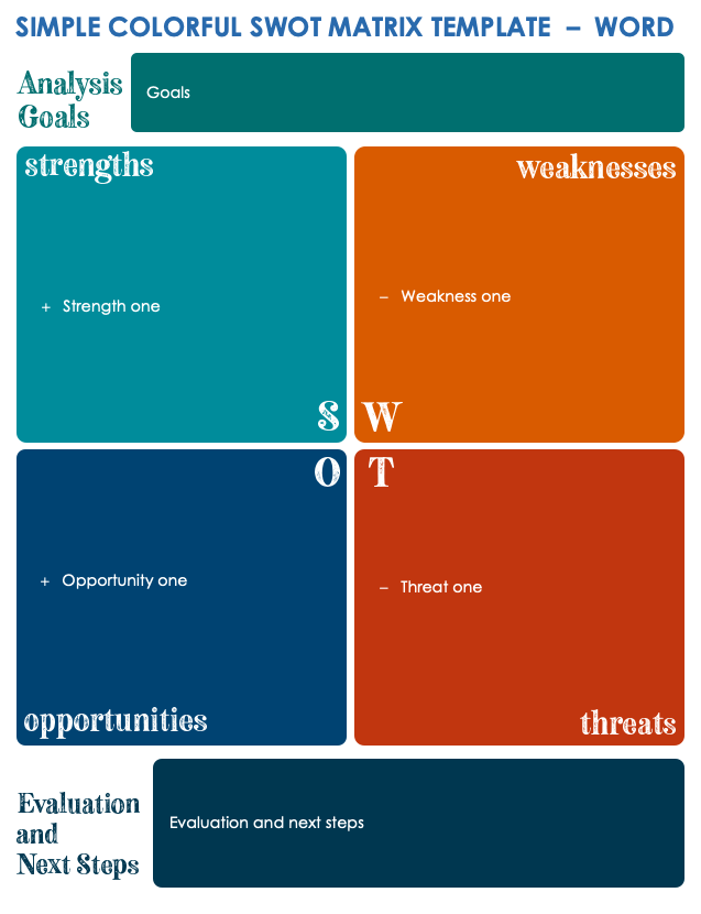 Simple Colorful SWOT Matrix Template Word