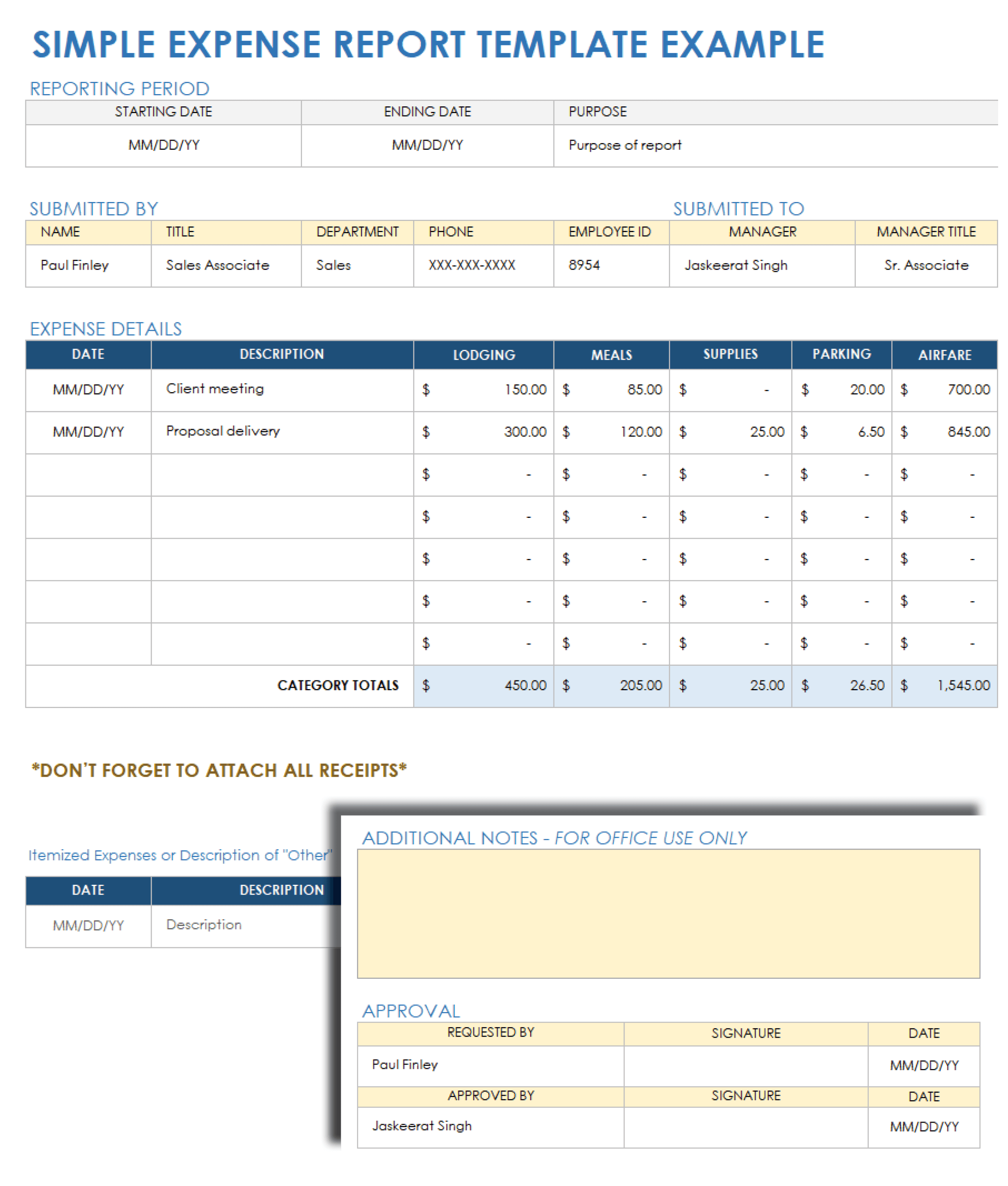 Example Simple Expense Report Template