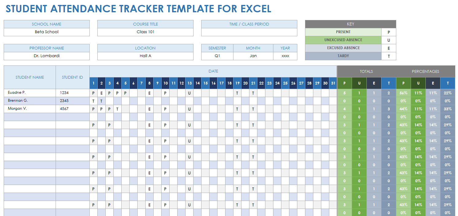 Student Attendance Tracker Template for Excel