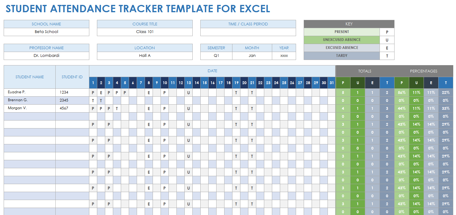 attendance excel template