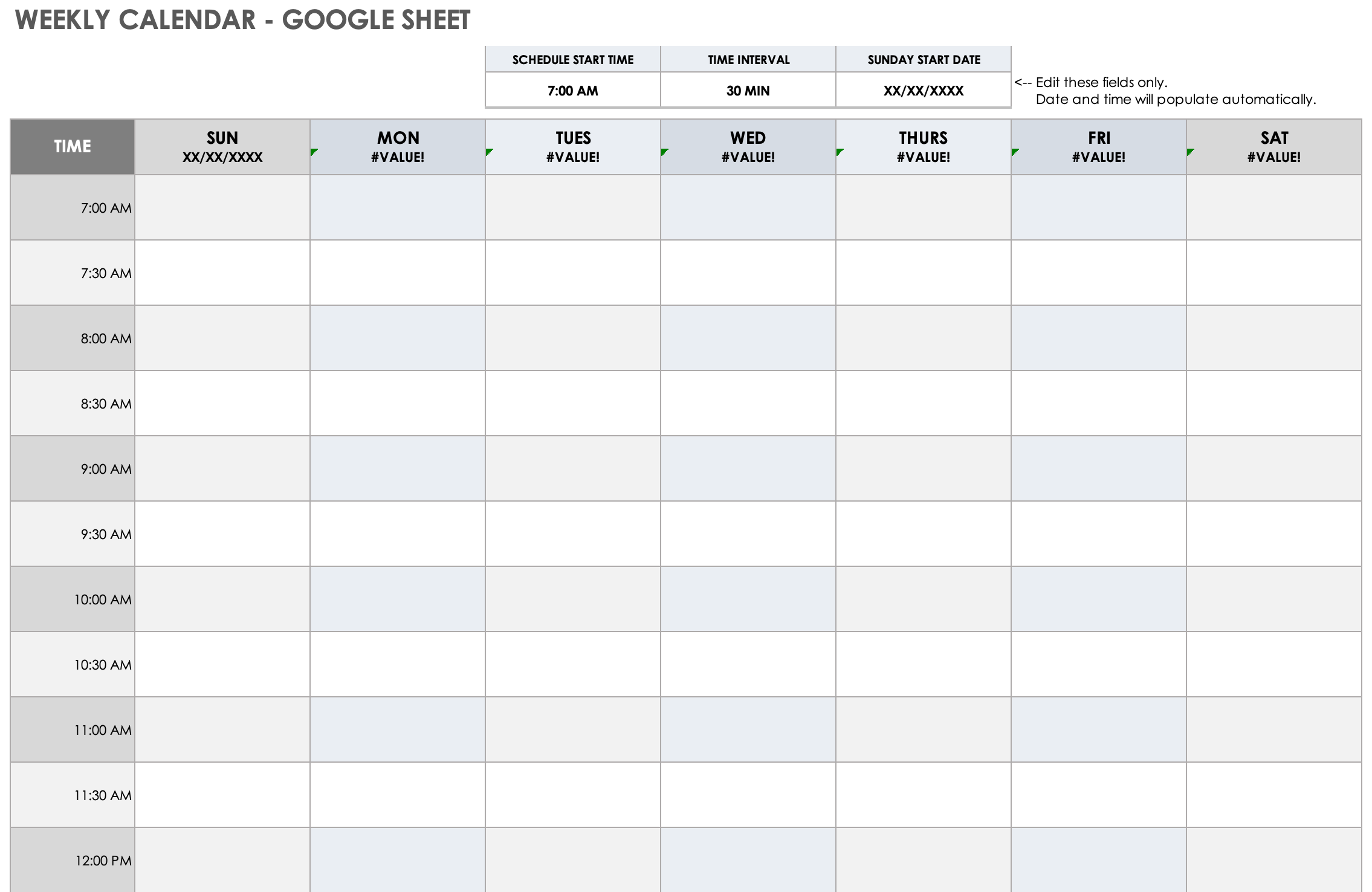 Weekly Calendar Google Sheet