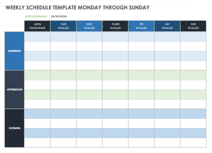 Weekly Schedule Template Mon-Sun