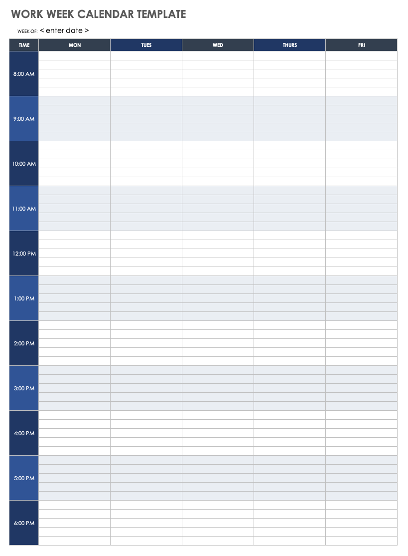 Work Week Calendar Template