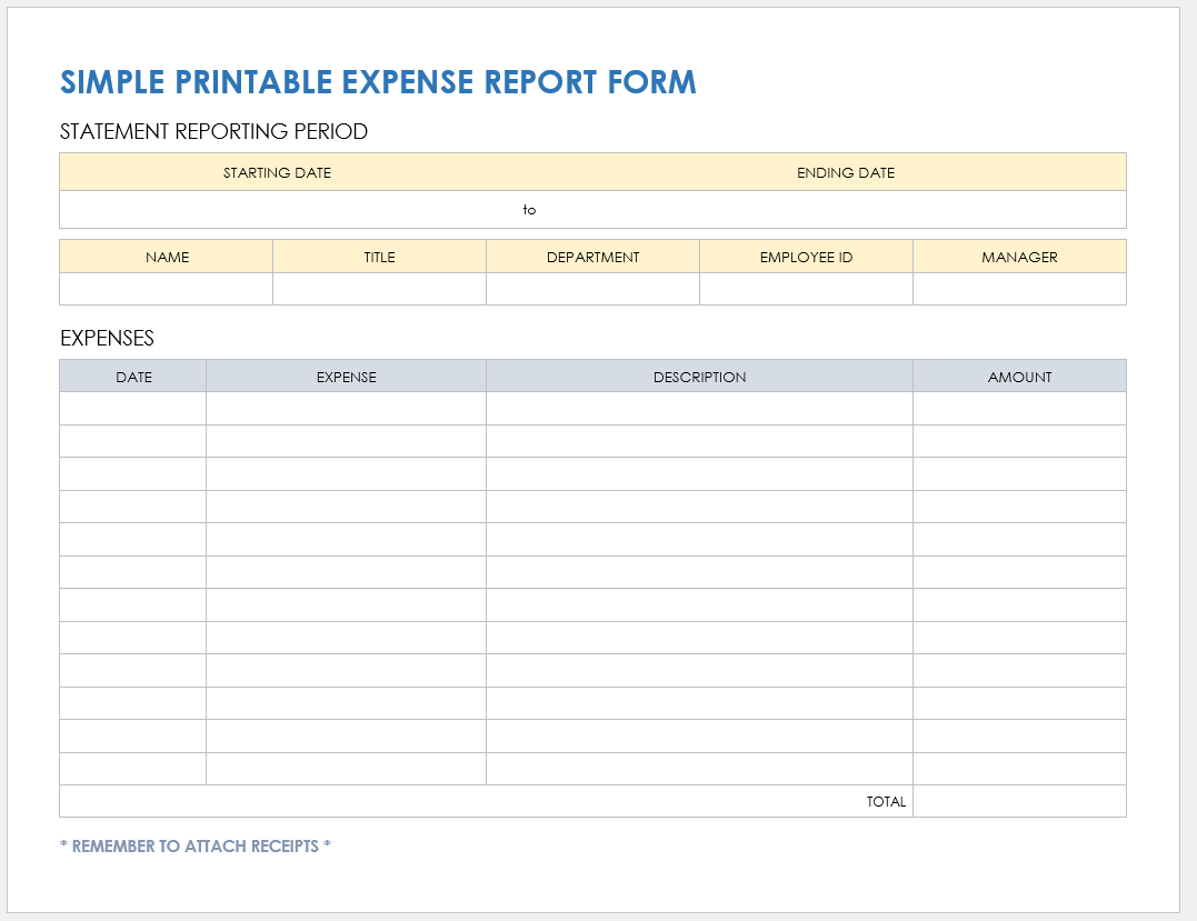 Simple Printable Expense Report Form