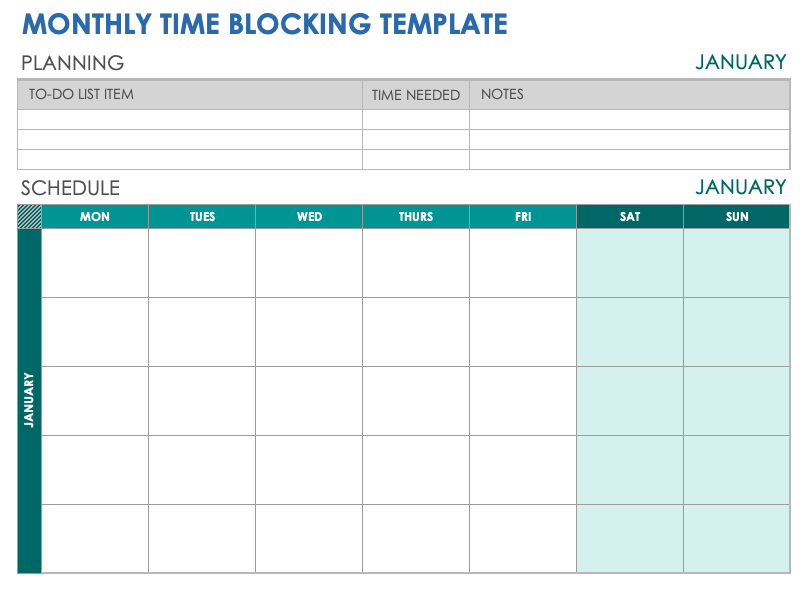 Monthly Time Blocking Template
