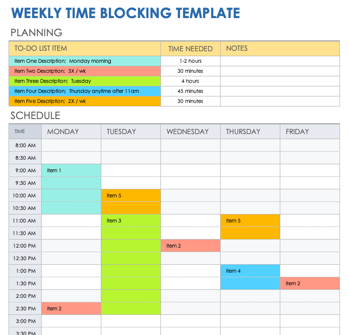 Weekly Time Blocking Template
