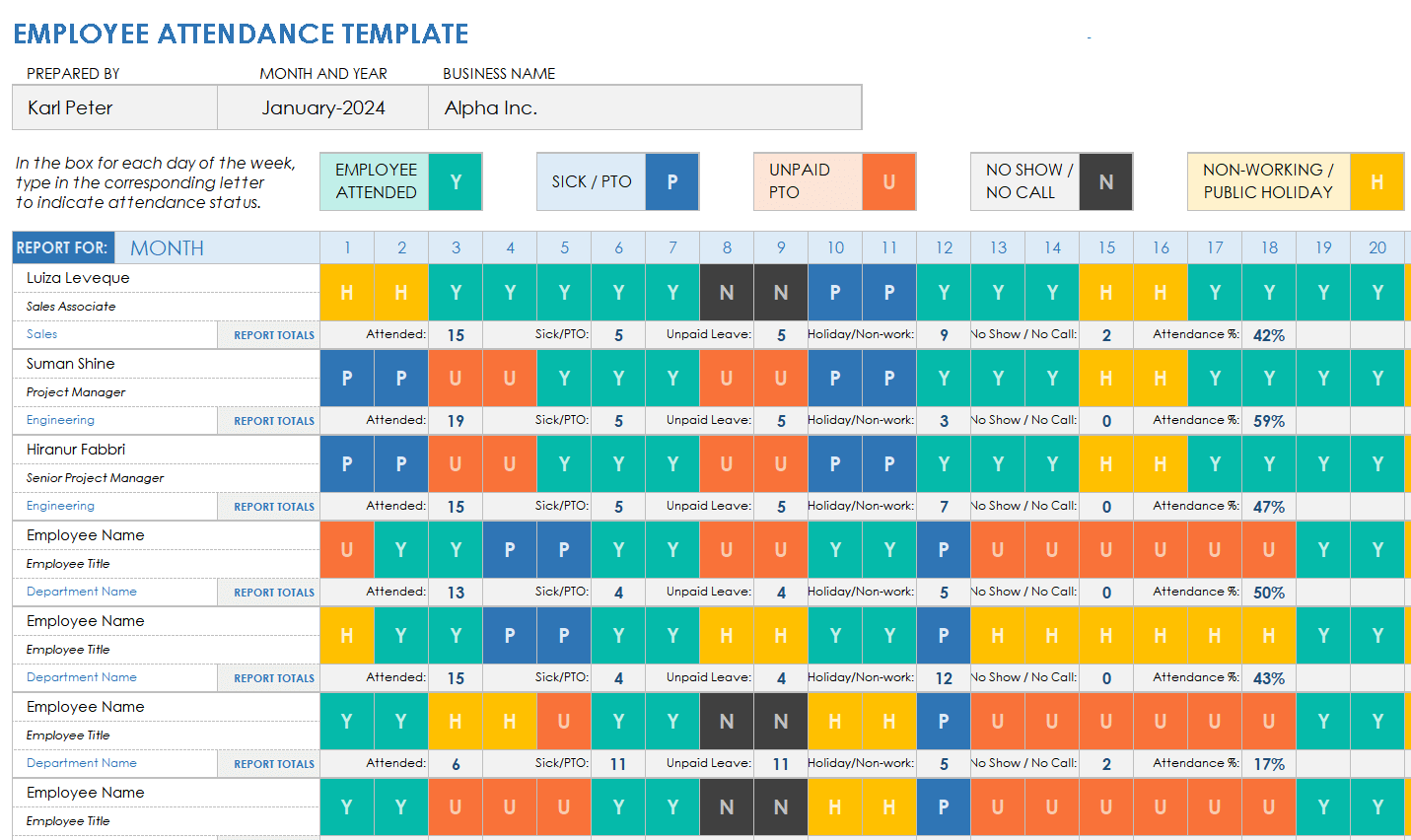 2023 Employee Attendance Template