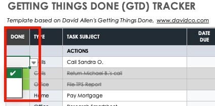GTD template check off task