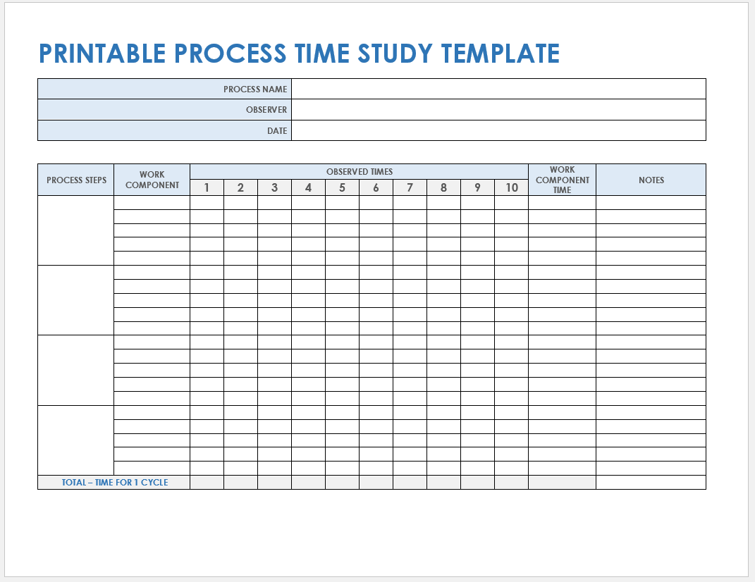 Printable Process Time Study Template
