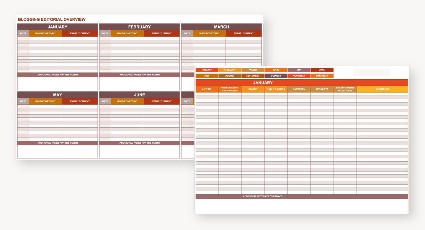 Mockup of a blog calendar templated.
