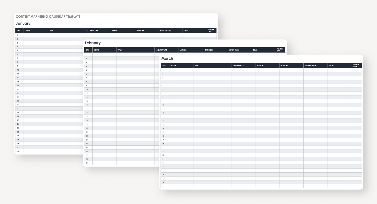 Mockup of a content schedule template.