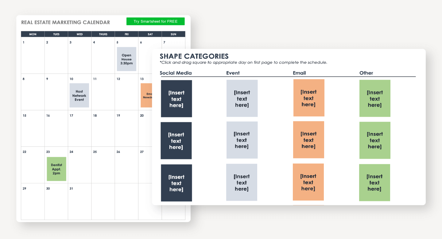 Mockup of a real estate marketing calendar template.