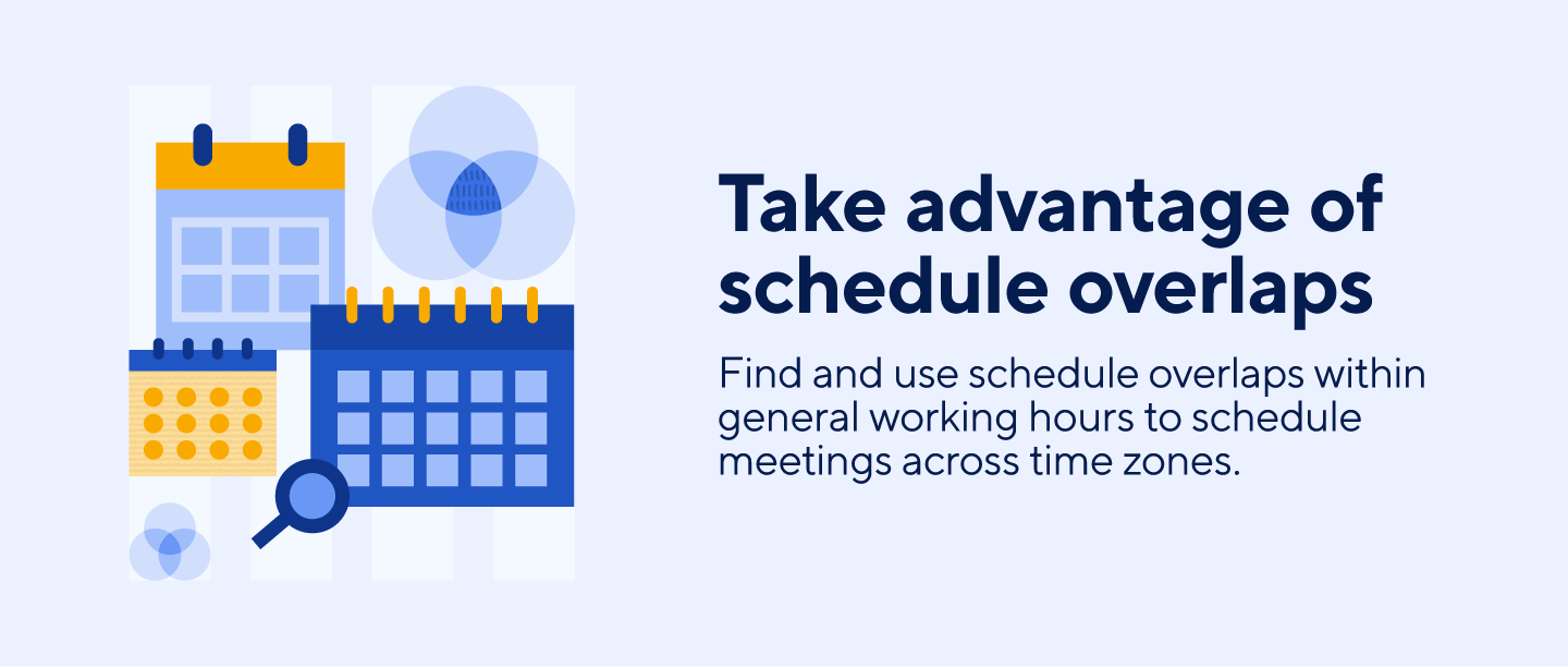 Using schedule overlaps can help your team schedule meetings across time zones.