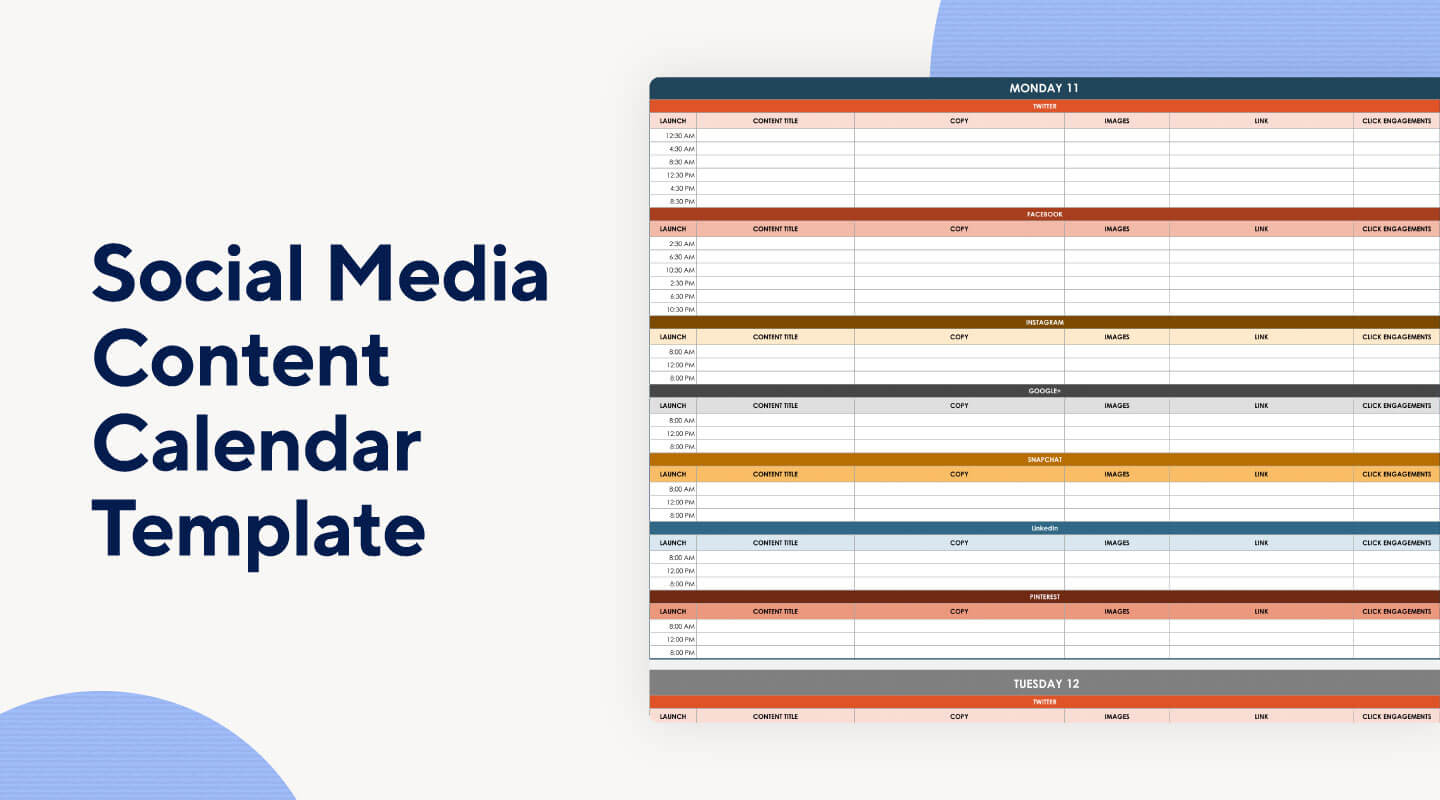 Plan content for multiple platforms with a social media content calendar template.