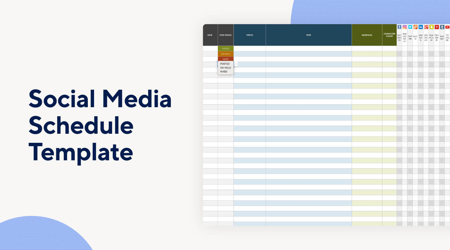 Social media schedule templates provide basic calendar options.