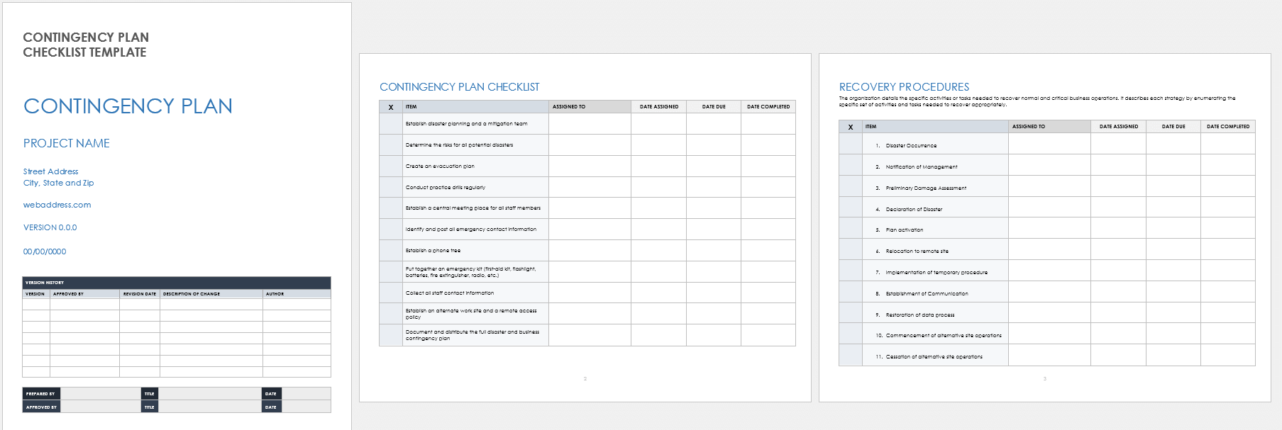 Contingency Plan Checklist Template