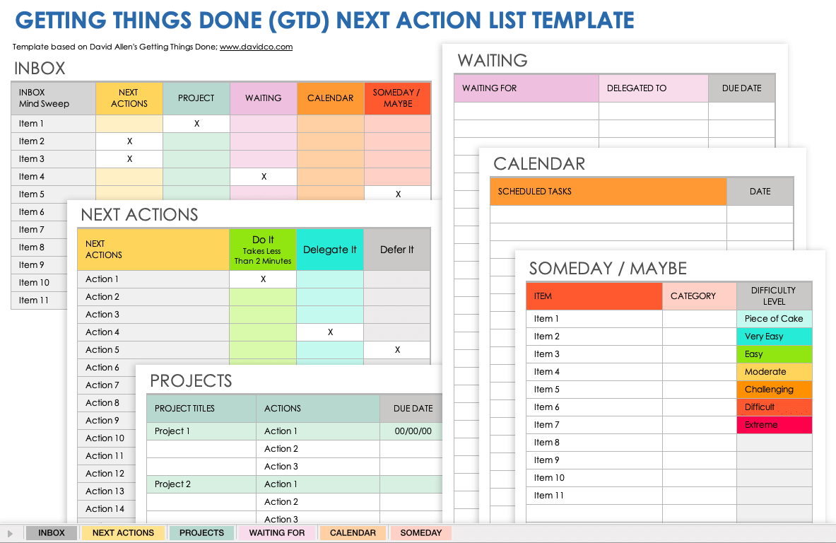 Getting Things Done GTD Next Action List Template