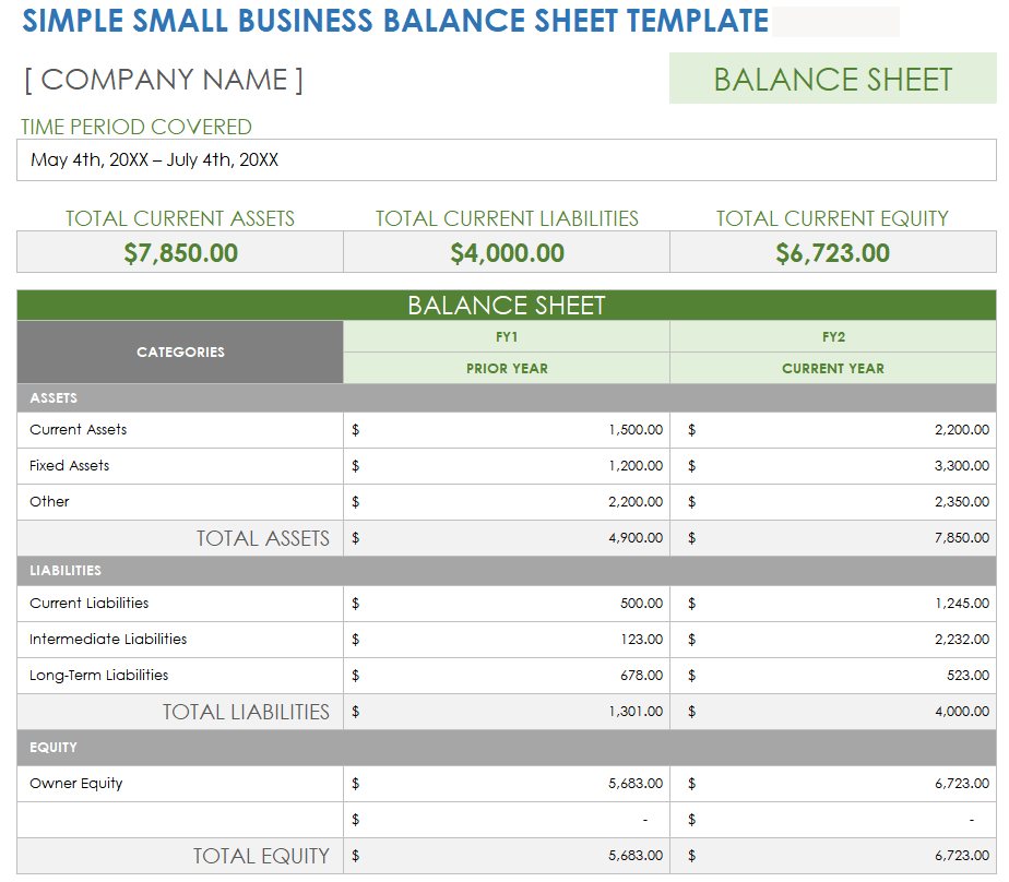 Simple Small Business Balance Sheet Template