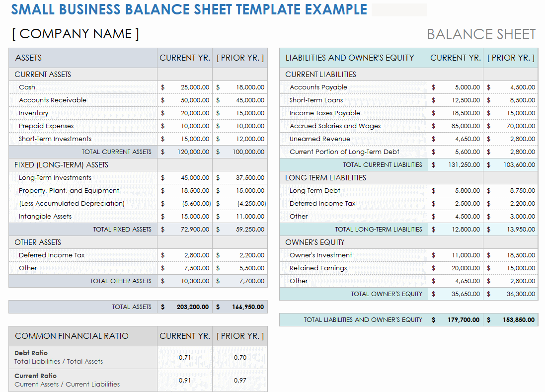 balance sheet example for business plan