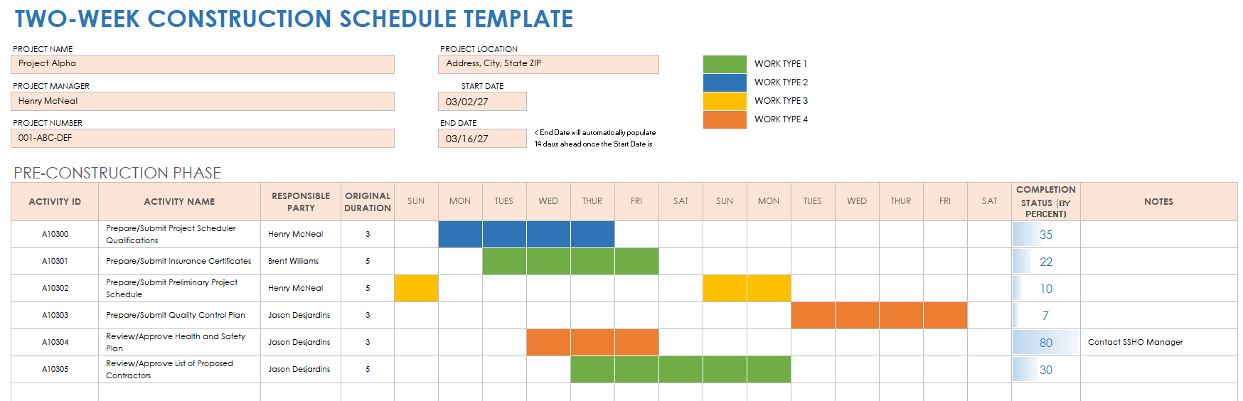 Two Week Construction Schedule