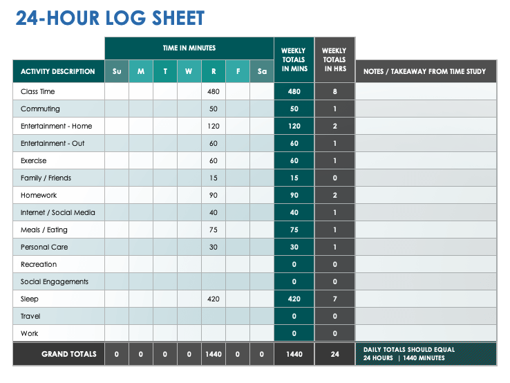 24-Hour Log Sheet