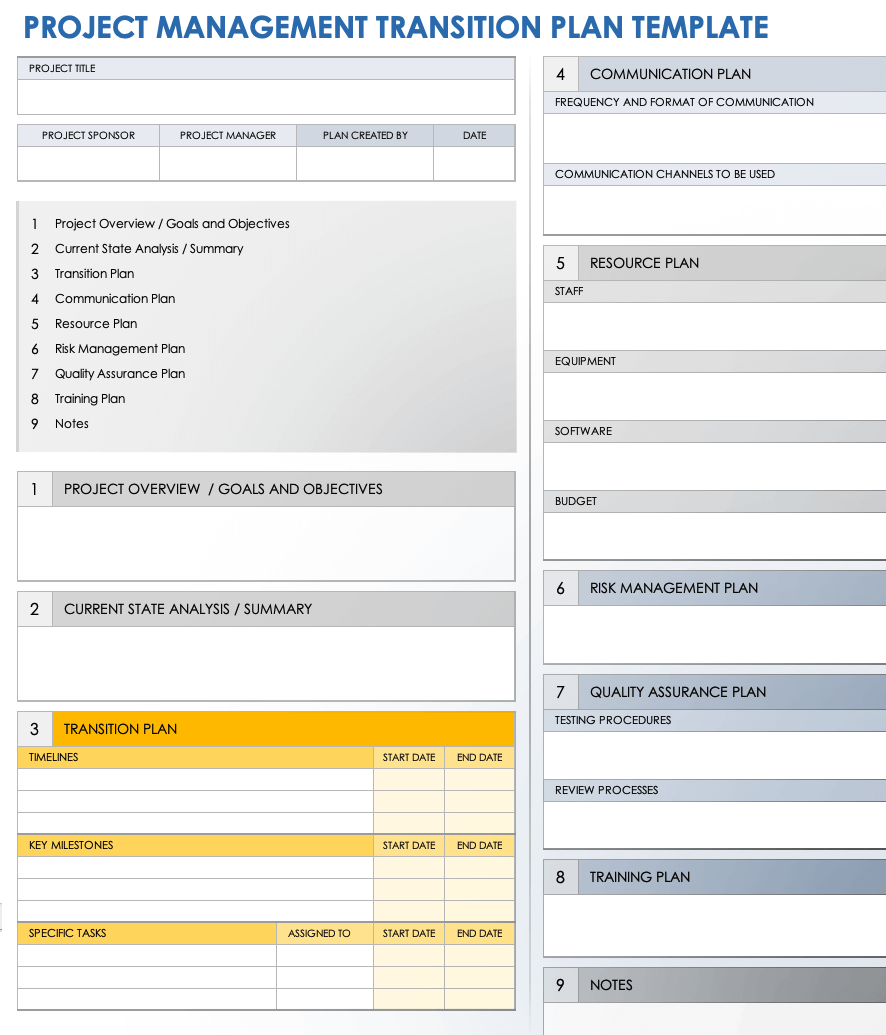 Project Management Transition Plan Template