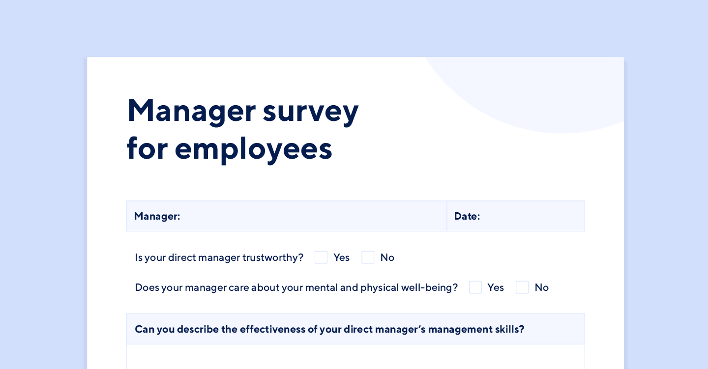 Manager survey questions for employees mockup.