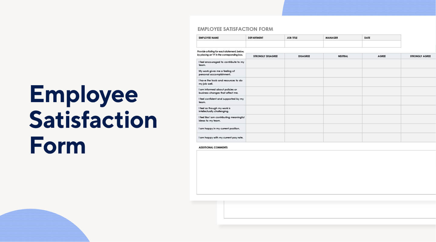Employee satisfaction form template mockup.