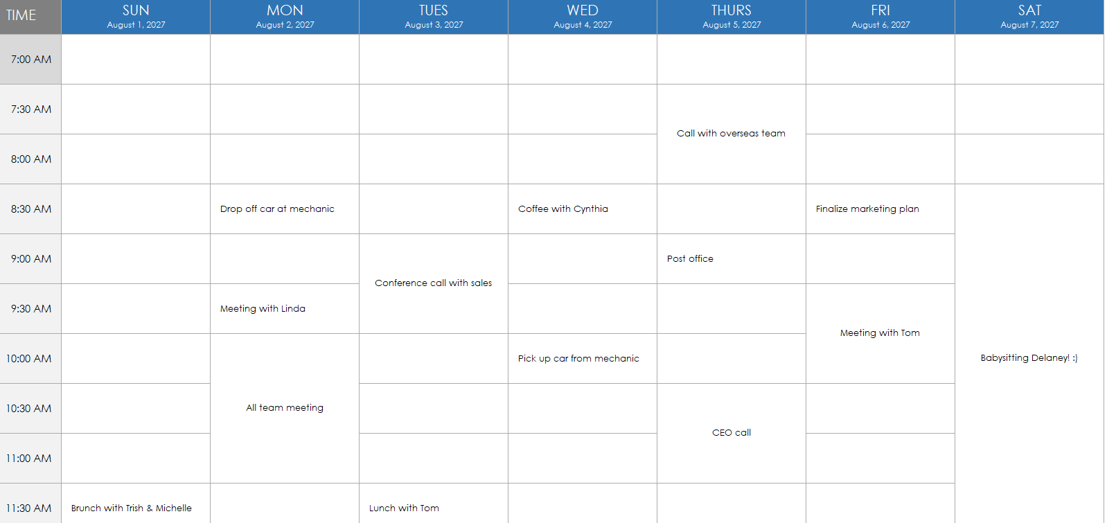 schedule cells merged